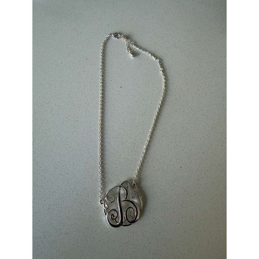 Silver Tone Monogram Initial B Filigree Circle Pendant Necklace Adjustable Chain